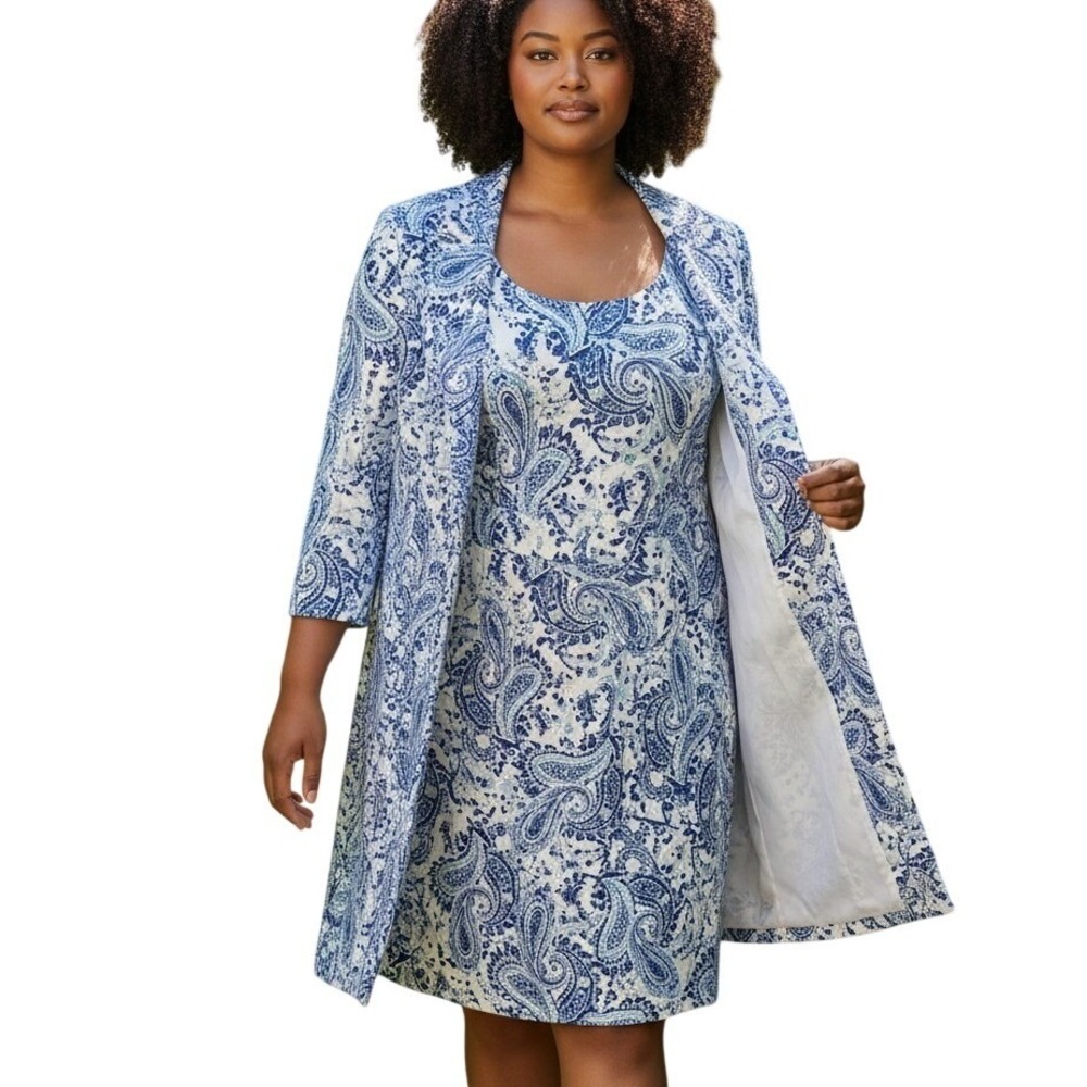 John Meyer 18W Blue White Paisley Dress Jacket Set 2-Piece Women Church Outfit